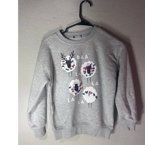 Women's Holiday Sheep Graphic Long Sleeve Crew Neck Pullover Sweatshirt - Grey